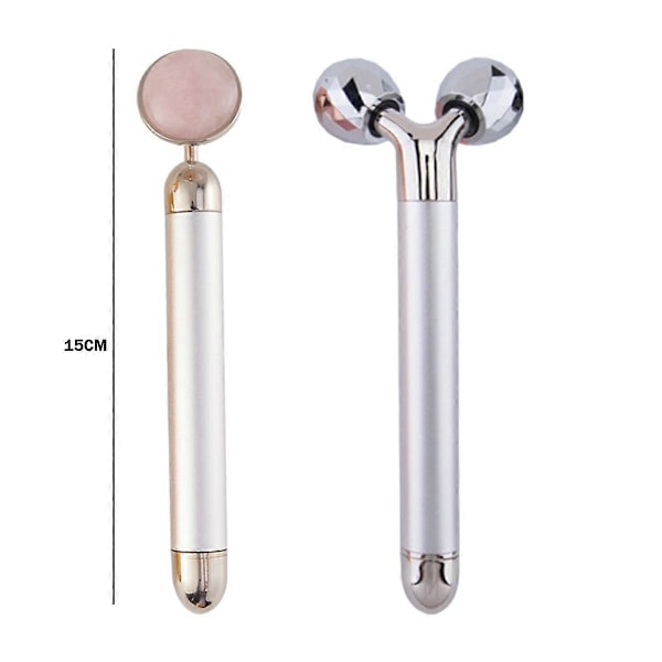 2 i 1 Elektrisk Ansiktsroller, 3D Jade Ansiktsmassage Kit för Ansikte, Arm, Öga, Näs Massage Hudvårdsverktyg Present Set Silver