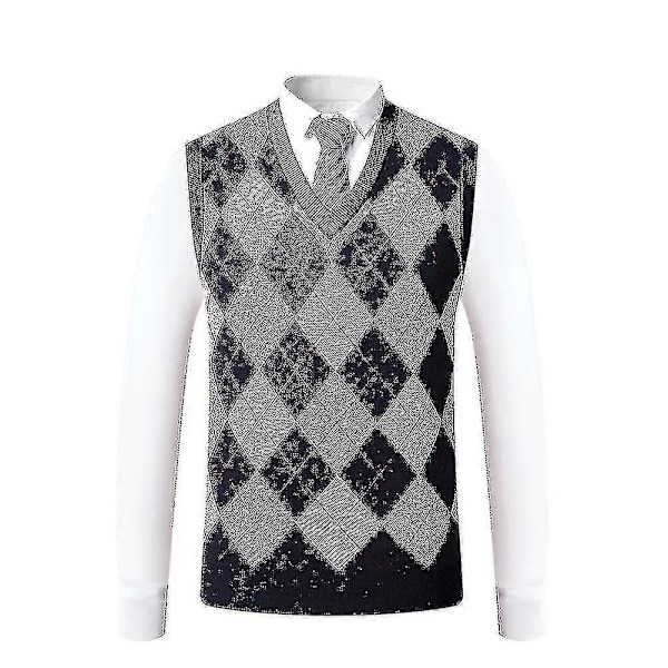 Miesten kashmirvillasekoitus neule hihaton V-aukkoinen villapaita Dark Blue 2XL