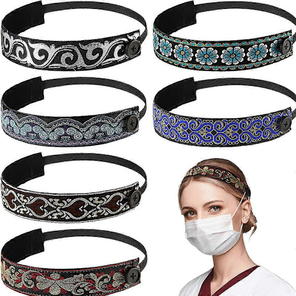 Hårband med knappar för ansiktsskydd, systerhårband för kvinnor, halkfritt hårband med sammetsfoder, boho-hårband
