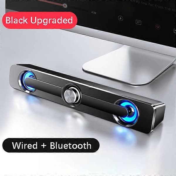 Bluetooth Soundbar Stereo LED Lys Subwoofer Højttaler til Computer TV Telefon Black with Bluetooth
