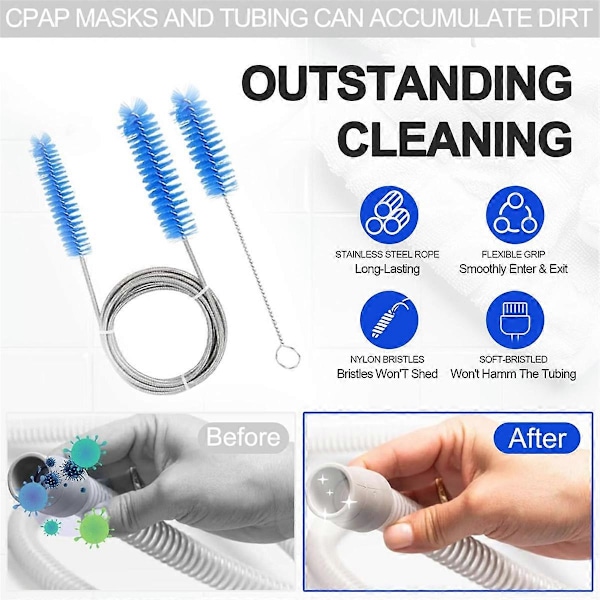 4-osainen CPAP-letkun puhdistusharjasetti, halkaisijat 15–22 mm