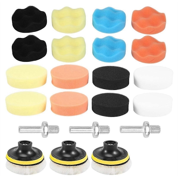 25-pack 3-tums polerskivor, polermedel, bilpolerare, svampdynor, set med M10-borradapter