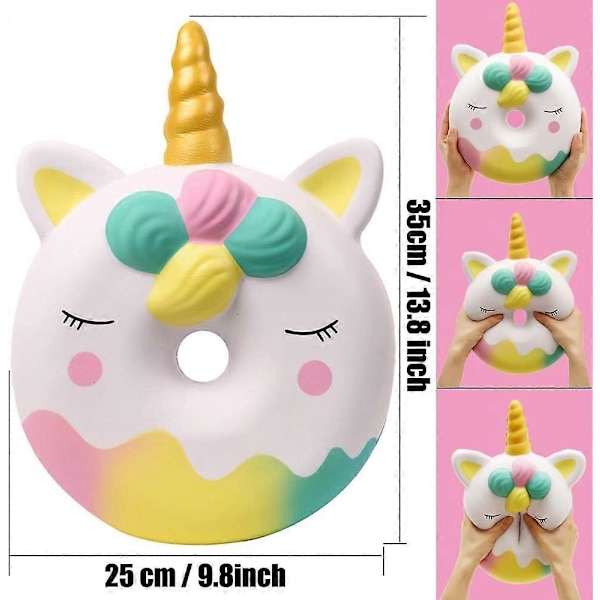 13 tum Squishies Jumbo Unicorn Donut Kawaii Mjuk Långsamt Stigande Doftande Jätte Munk Squishies Stress Relief Leksaker för Barn (Multifärgad)