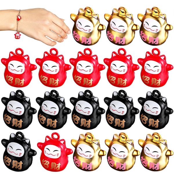 18 stk. japanske katteklokker, lykkekatteformede jingle bells-charms til gør-det-selv-håndværk