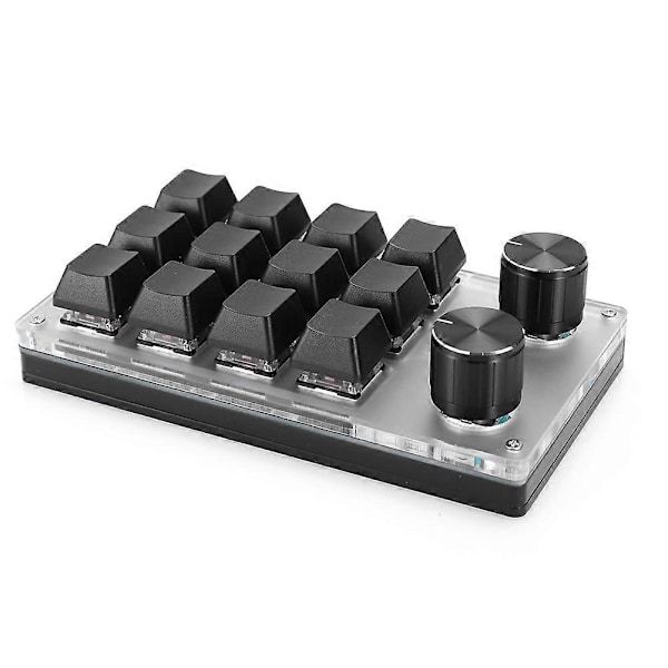 12 Tangenter 2 Rattar Programmerbar Makro Anpassningsbar Ratt Tangentbord för Kontor (Svart trådlös)