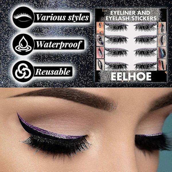 Blå Böjda Ögonfransar Ögonmakeup Stickers Limfria Självhäftande Glitter Lösögonfransar