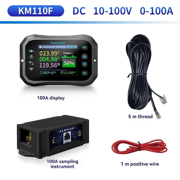 KM110F Coulombmätare, Visar Batterispänning och Effekt för Husbil & Elbil