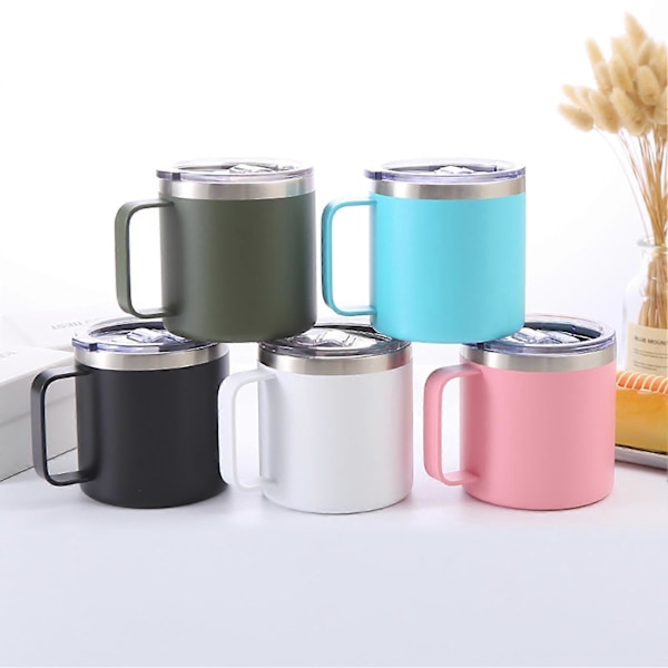 12oz Vakuummugg Värmebeständig Läcksäker Dubbelväggig Rostfri Stål Kaffe Mjölk Vattenmugg Kontorsmaterial med Lock Grey 2