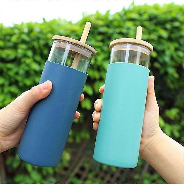 500 ml Glasflaska Sugrör Silikon Skyddshylsa Söt Vattenkopp C