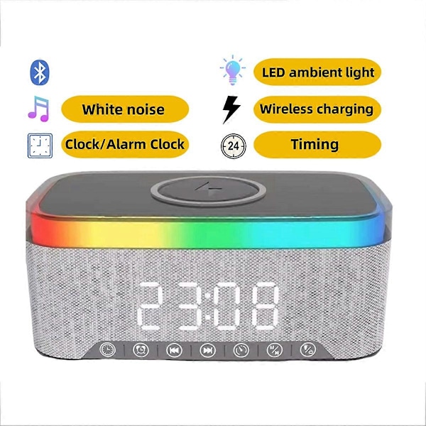Bluetooth-kaiutin lataus-LEDillä ja herätyskellolla - valkoinen