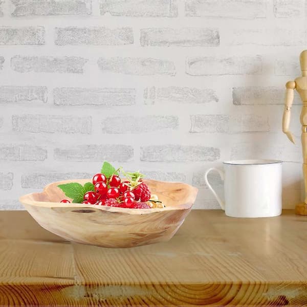 Rustik Fruktskål i Trä, Utskuren Träskål för Sallad, Serveringsfat för Snacks, Träskål för Hemmet
