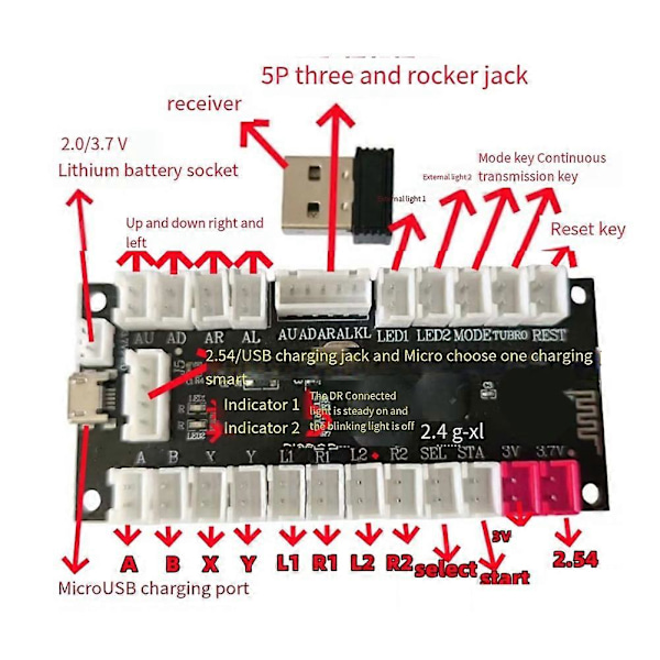 2.4G langaton viiveetön joystick-enkooderi Arcade-peliohjainkortti DIY-sarjan osat tukevat langatonta PC:tä//Androidia