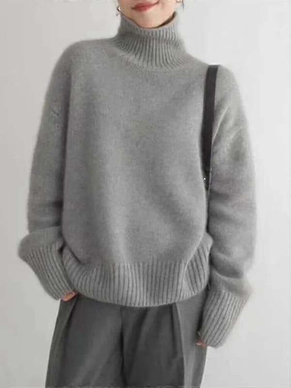 Rullekrave Cashmere Sweater 100% Ren Uld Sweater Dame Strik Løs Pullover Kvinde Efterår/vinter grey XL