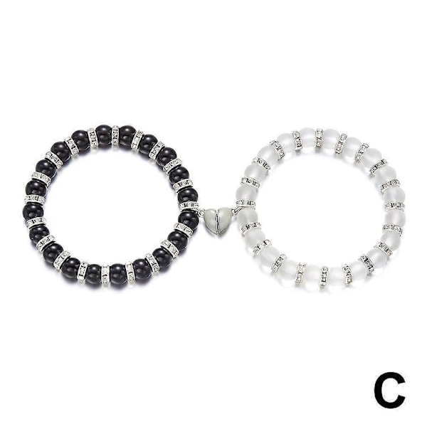 Magneettirannekorut pariskunnille Etäisyys Luonnolliset helmikorut Ystävänpäivä Black White1