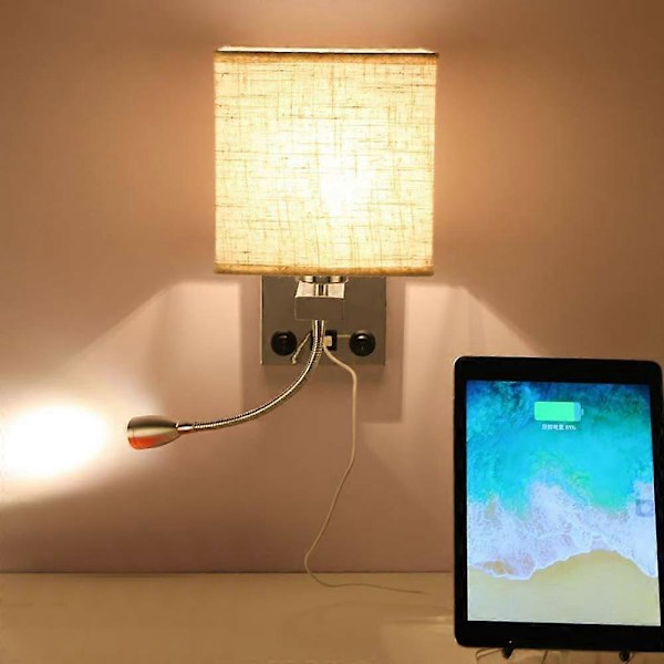 LED Vägglampa Sänglampa Sovrum Applikation med Strömbrytare USB (Utan Glödlampor)