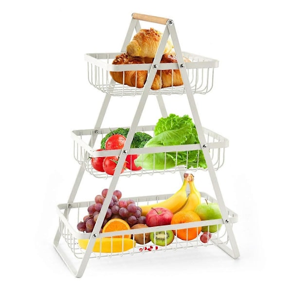 3-vånings Fruktkorg för Bänkskiva - Portabel, Multifunktionell Köksorganisatör för Frukt, Grönsaker, Bröd, Snacks B