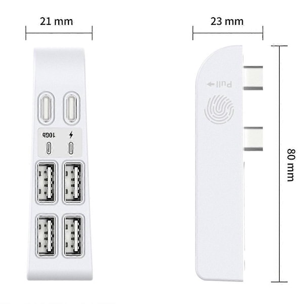 For Slim 6-i-1 USB 2.0 HUB Dataoverførselsforlænger, Hvid