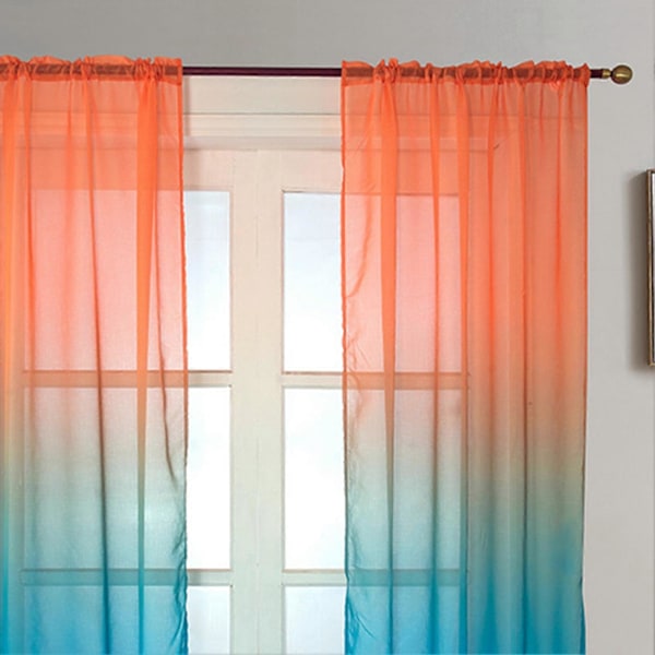 Tyldgardin, falmebestandig, åndbar polyester, gradientdesign, transparent drapering til stue Grey L