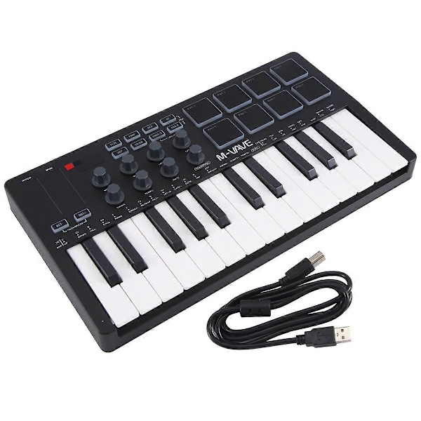 MIDI 25-tangenters USB MIDI-kontroller Arranger Keyboard Svart+Vit