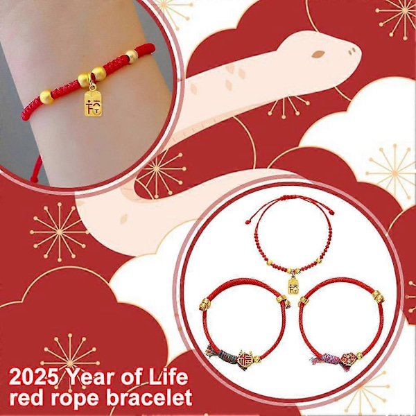 2025 Livets år Rött Rep Armband FU Hänge Lyckoarmband A