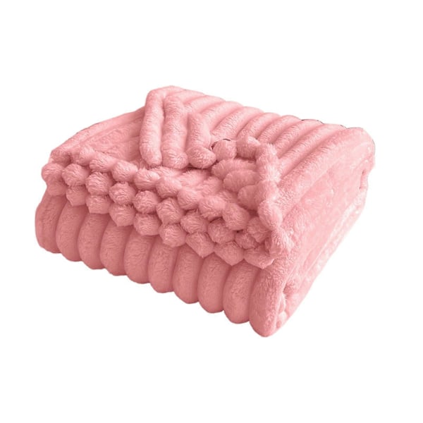 Sommer AC Flanel Tæppe Fortykket Dobbeltsidet Plys Stribet Tekstur Ensfarvet Kontor Lur Hjem Seng Sofa Rejse Hyggeligt Varmt Vintertæppe Pink 70cm