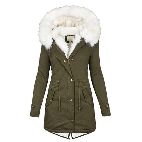 Fleecefrakke til kvinder, afslappet, lange ærmer, til efterår og vinter - sort Army Green M
