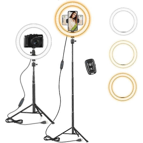 10.2\" Pitkä LED-rengasvalo jalustalla ja puhelinpidikkeellä, himmennettävä pöytärengasvalo YouTube-videoihin, selfieihin ja suoraan lähetykseen