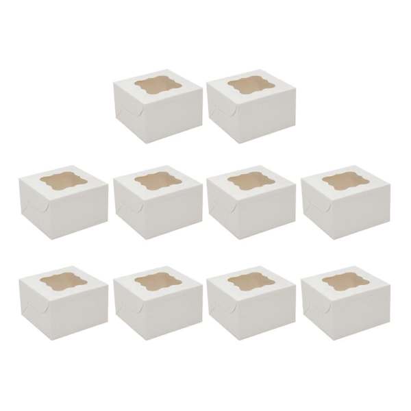 10 st Kakbox med Synligt Fönster Vattentät Vit/Brun Bageri Dessert Förpackningslåda Köksredskap White XL