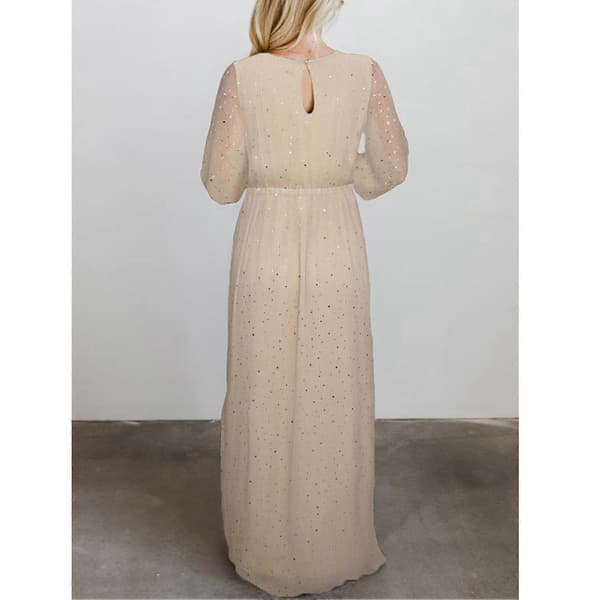 Klänning V-ringning Långärmad Enfärgad Bodycon Elastisk Midja Ankellång Klänning för Dam Aprikos L