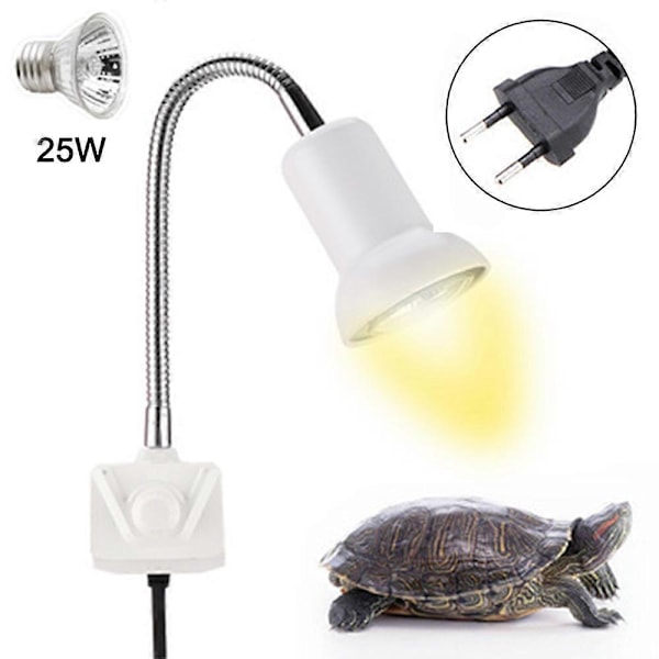 Reptil Varmelampe med Justerbar Holder Klemme Lampe med Kontakt Skildpadde Solplads Lys med 360° Roterbar Arm Strømadapter-25W-EU Stik