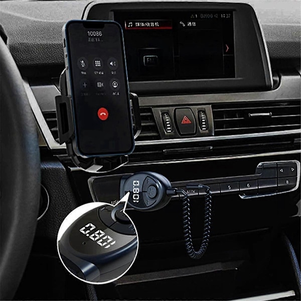 Bluetooth 5.3 Trådlös FM-sändare för bil USB till 3,5 mm Jack Audio Musik Mikrofon Handsfree Adapter för Bilhögtalare