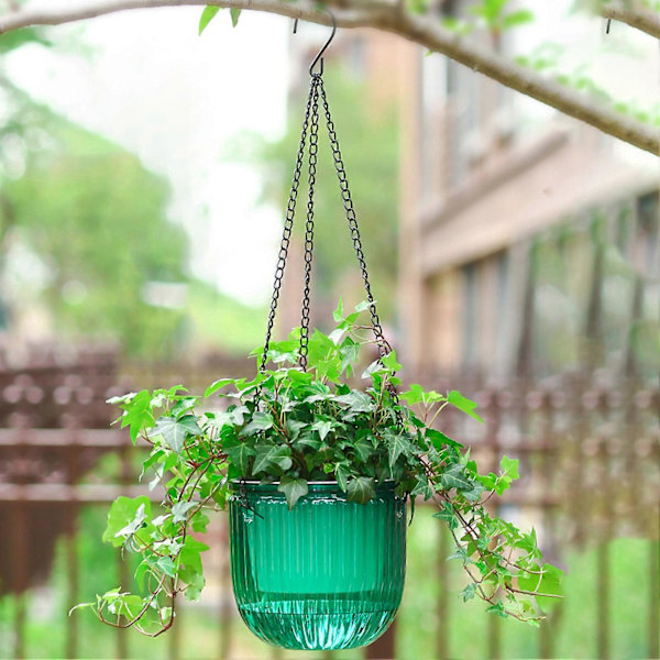 1 Set Självbevattnande Blomkruka med Synlig Vattennivå Hängande Planteringskruka Korg med Dräneringshål för Inomhus och Utomhusbruk Green M