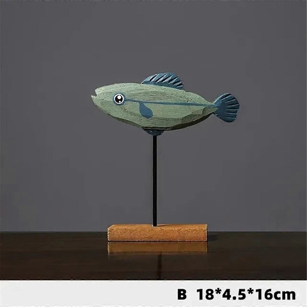 Træfisk Statue Nordisk Boligindretning Fisk Skulptur Ornamenter E