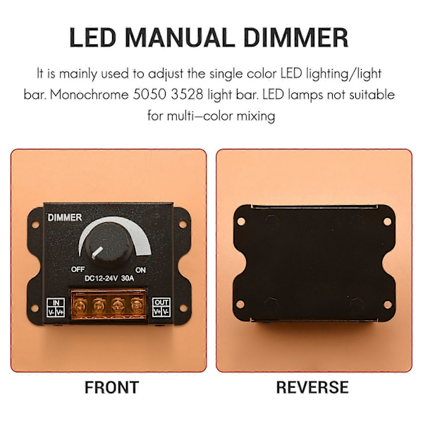 Justerare DC 12-24V 30A/Ingen Strobe med Vredbrytare LED Ljusdimmer