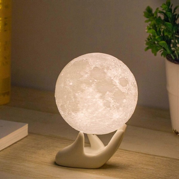 Månlampa Nattlampa för Barn Present till Kvinnor USB-laddning och Touchkontroll Ljusstyrka 3D-printad Varmt och Kallt Vitt Månljus (8cm)