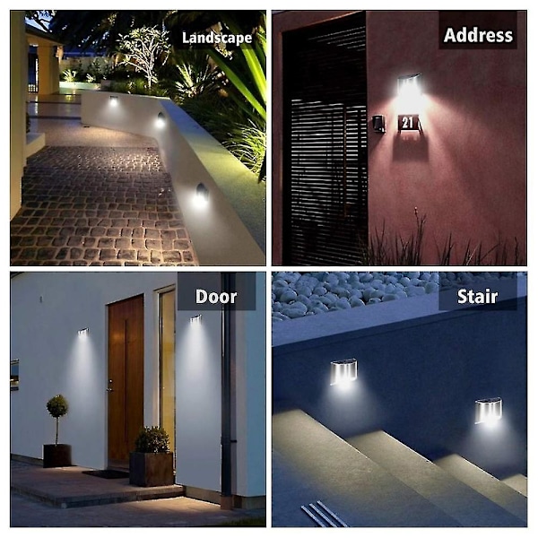 Solcellsvägglampa Familjeområde Säkerhet - Utomhus Solcellsstaket Grindfäste Och Stege, Väderbeständig, Ingen Kabeldragning, Rostfritt Stål (1 Styck, Kallvitt Ljus)