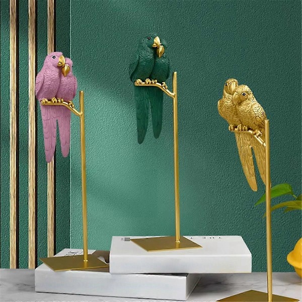 Papegøje Skulptur Resin Papegøje Statue Fugl Dyr Dekoration Grøn