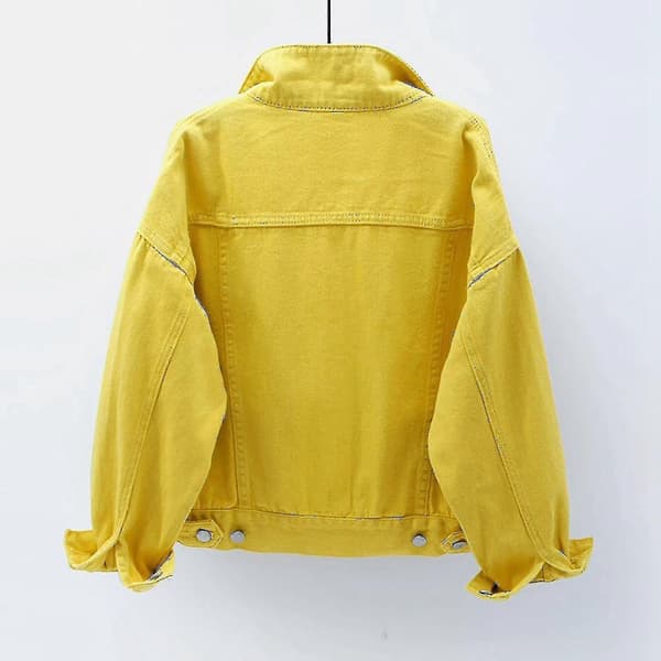 Dame Vår- og høstjakker Varm Solid Lang Eeve Denim Jakke Yttertøy Yellow XXL