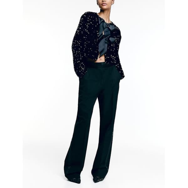 Svart Sequinjacka med Slips Framtill, Kort Jacka Black XS