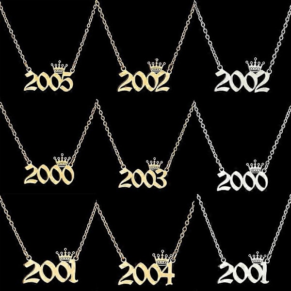 Halsband med Årtalshänge Krona Rostfritt Stål Utsökt Kedja Damhalsband Födelsedagspresent Golden 2008