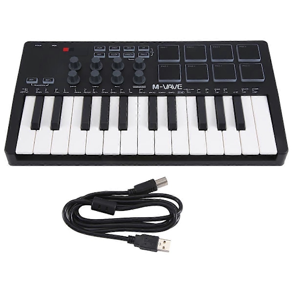 MIDI 25-tangenters USB MIDI-kontroller Arranger Keyboard Svart+Vit