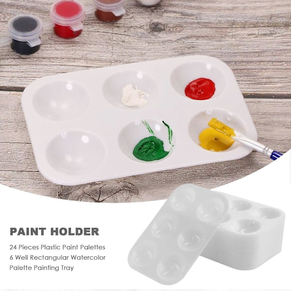 24 Stykker Plastik Malepaletter 6 Brønde Rektangulær Akvarelpalette