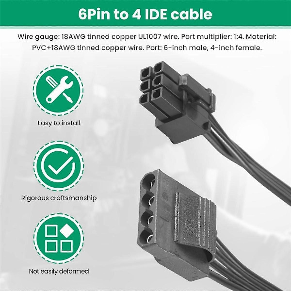 6Pin till 4 Molex Modulär Strömförsörjningskabel för RM1000X RM850X