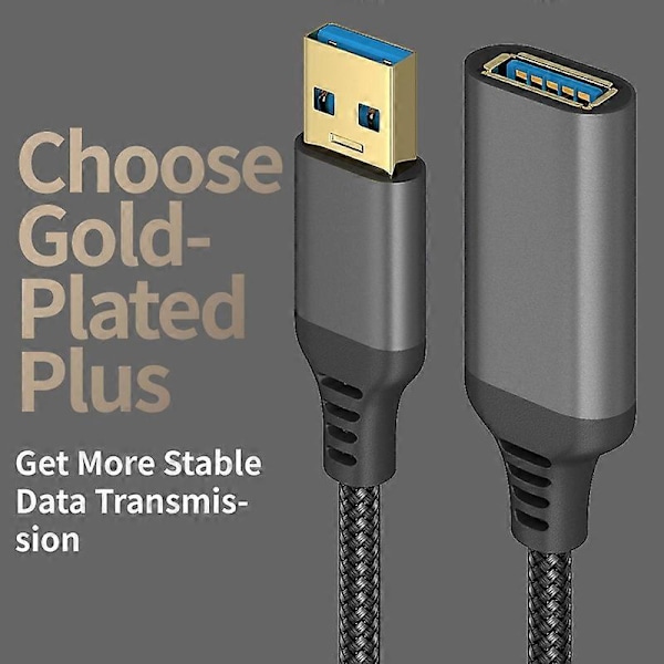 USB Förlängningskabel Brett Kompatibel Höghastighetsöverföring Flätad USB3.0 Hane till Hona Förlängningskabel för Laptop Grey 2M