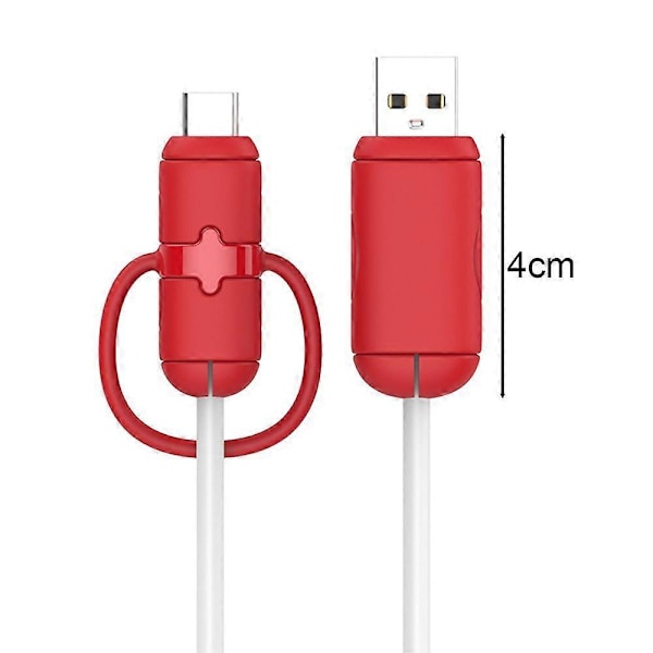 2 kpl Silikoninen latauskaapelin suojakotelo, murtumaton datakaapelin johdon suojus, käämisuojus, kaapelin kääre, yhteensopiva iPhonelle Androidille tyypille Red Type-C