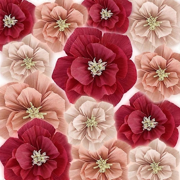 Kreppapir Blomster DIY Håndlavede Papir Blomster Vægkunst Dekoration til Hjemmefest Bryllup Fødselsdag Red 30cm