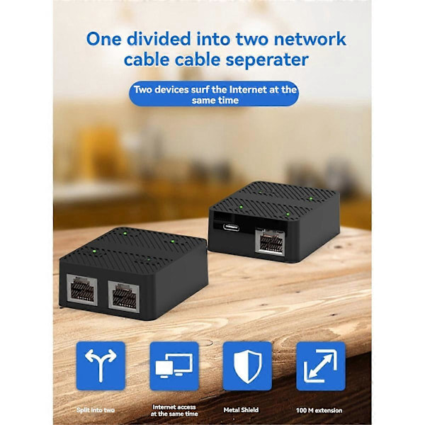 2 Port 100Mbps Netværk Switch RJ45 Netværkskabel Splitter Hvid