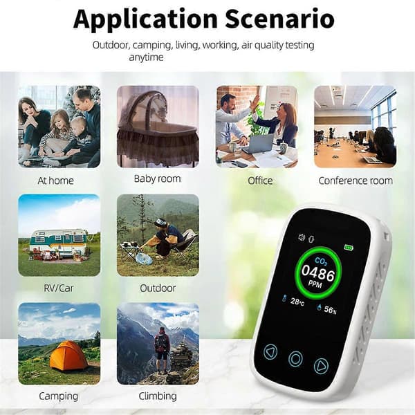 Mini 3 i 1 LCD Digital Kuldioxid Detektor Luftkvalitetstester Multifunktionel CO2 Termometer Hygrometer NDIR Sensor