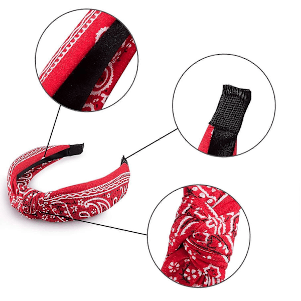 6 kpl solmupantaa Paisley Boho -pantoja Vintage Ristikkäin solmittuja pantoja Kierretty solmupanta Leveä hiuspanta