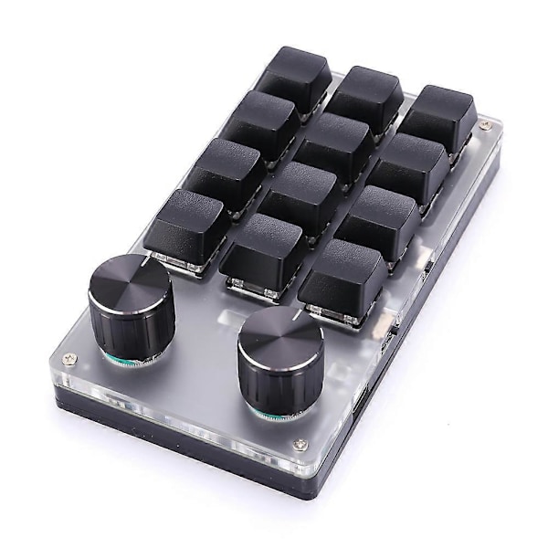 12 Tangenter 2 Rattar Programmerbar Makro Anpassningsbar Ratt Tangentbord för Kontor (Svart trådlös)
